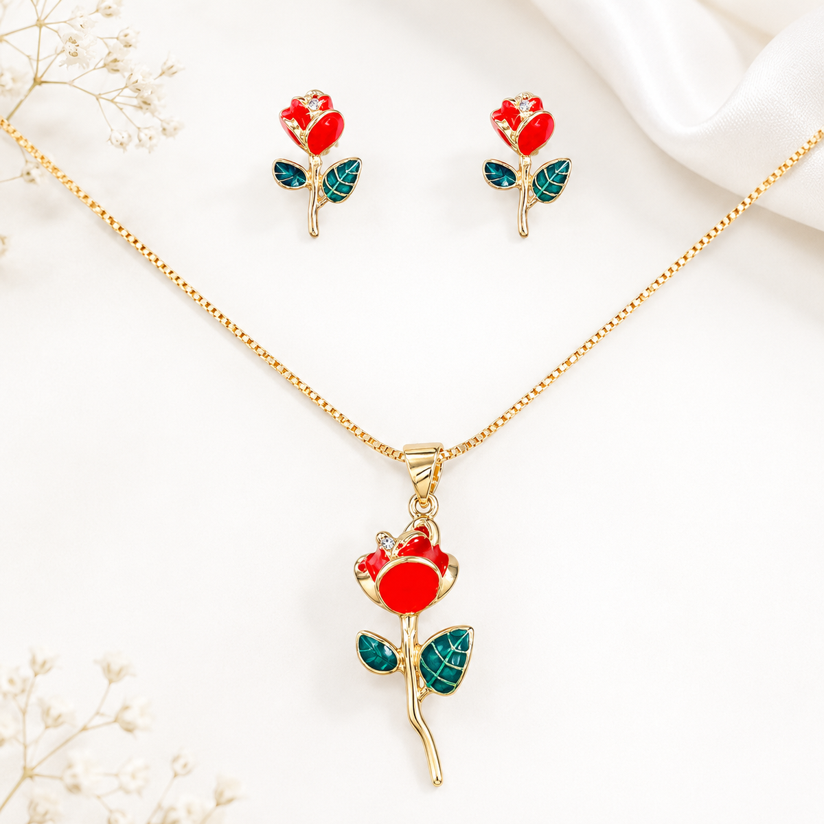 Set Rosa Eterna – Collar y Aretes