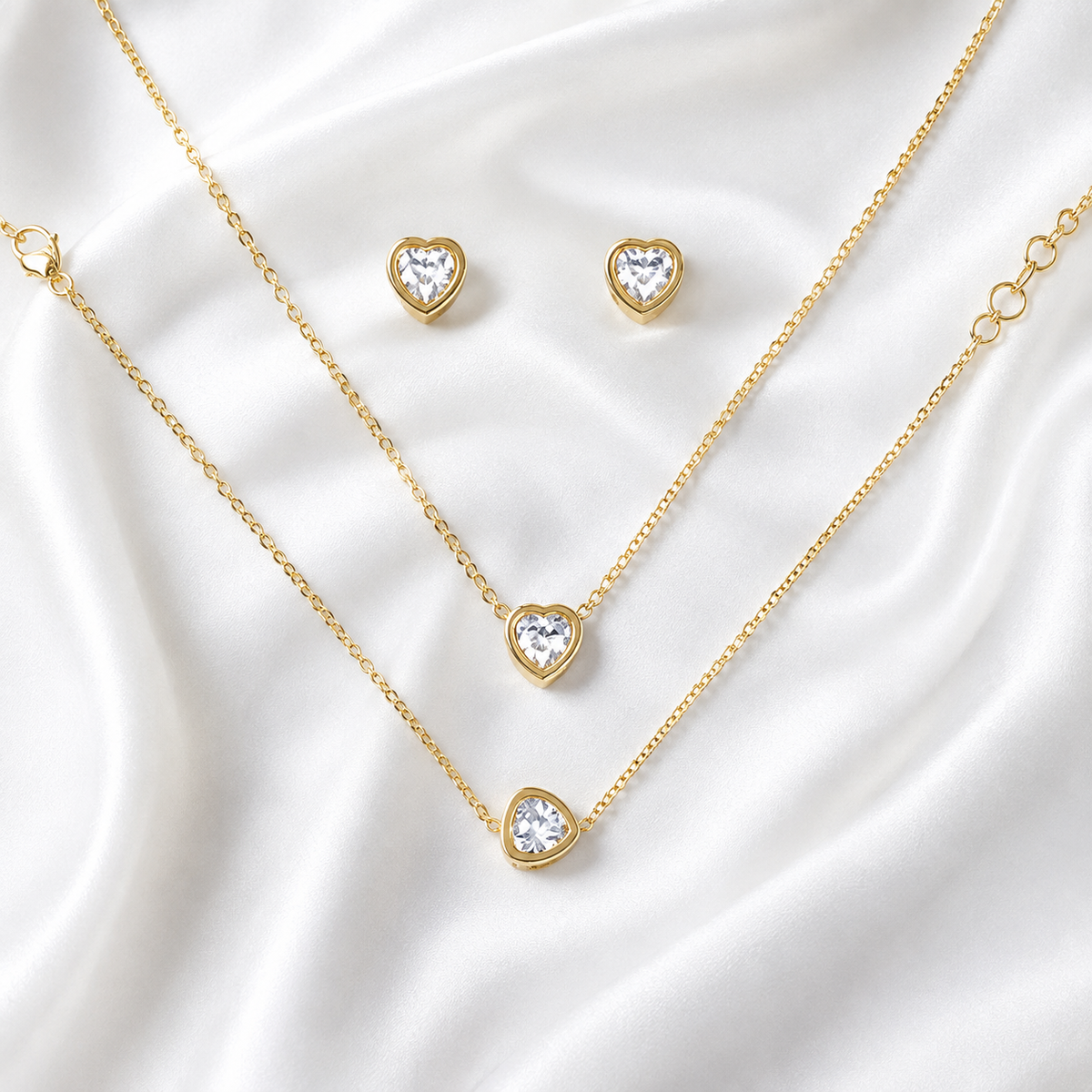 Set Completo de Corazones - Collar y Aretes