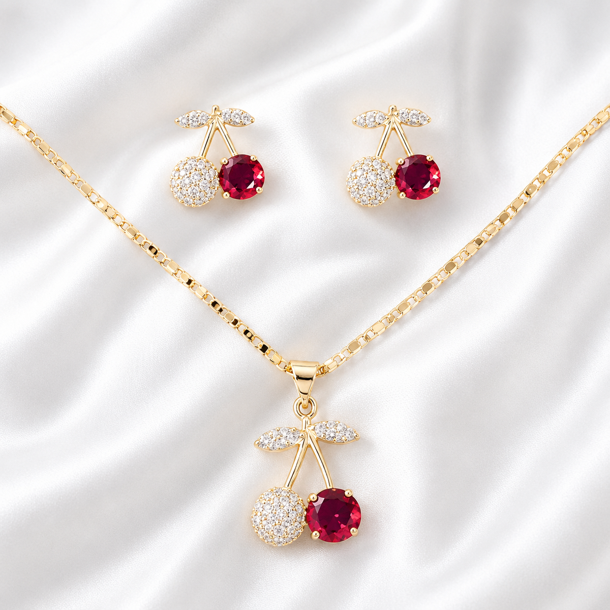 Set Sweet Cherry Bicolor - Collar y Aretes